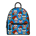 Rose Sugar Skull Pattern Print Leather Backpack
