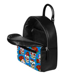 Rose Sugar Skull Pattern Print Leather Backpack