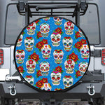 Rose Sugar Skull Pattern Print Leather Spare Tire Cover