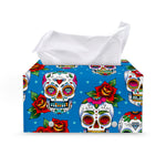 Rose Sugar Skull Pattern Print Leather Tissue Box Cover
