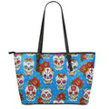 Rose Sugar Skull Pattern Print Leather Tote Bag With Zipper