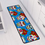 Rose Sugar Skull Pattern Print Long Kitchen Mat