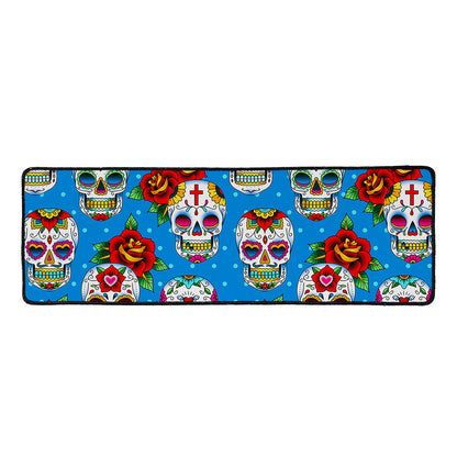 Rose Sugar Skull Pattern Print Long Kitchen Mat