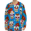 Rose Sugar Skull Pattern Print Long Sleeve Baseball Jersey