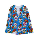 Rose Sugar Skull Pattern Print Long Sleeve Short Coat