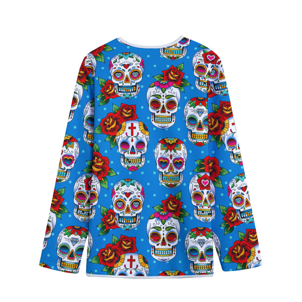 Rose Sugar Skull Pattern Print Long Sleeve Short Coat