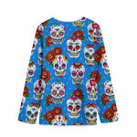 Rose Sugar Skull Pattern Print Long Sleeve Short Coat