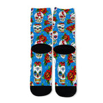 Rose Sugar Skull Pattern Print Long Socks