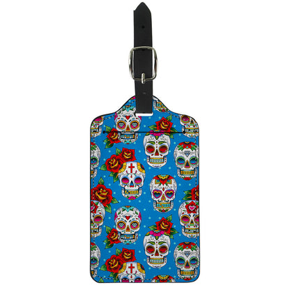 Rose Sugar Skull Pattern Print Luggage Tag