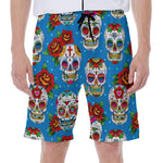 Rose Sugar Skull Pattern Print Men's Beach Shorts