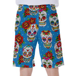 Rose Sugar Skull Pattern Print Men's Beach Shorts