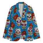 Rose Sugar Skull Pattern Print Men's Blazer