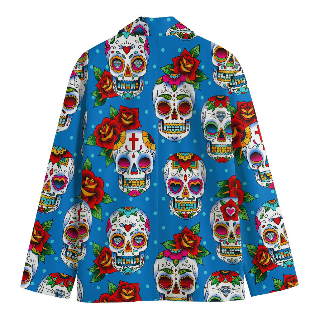 Rose Sugar Skull Pattern Print Men's Blazer