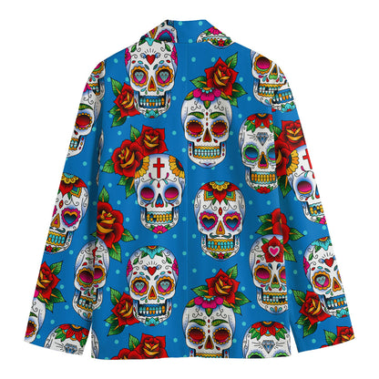 Rose Sugar Skull Pattern Print Men's Blazer