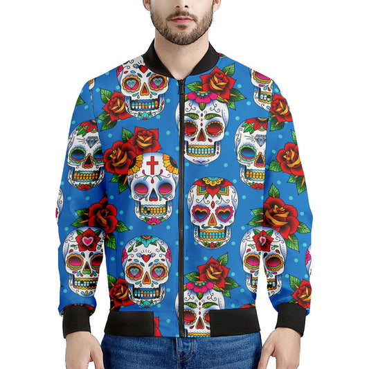 Rose Sugar Skull Pattern Print Men's Bomber Jacket