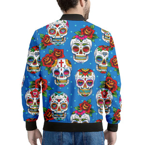 Rose Sugar Skull Pattern Print Men's Bomber Jacket