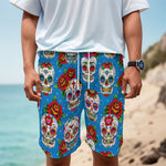 Rose Sugar Skull Pattern Print Men's Cargo Shorts