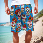 Rose Sugar Skull Pattern Print Men's Cargo Shorts