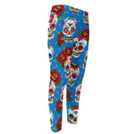 Rose Sugar Skull Pattern Print Men's Compression Pants