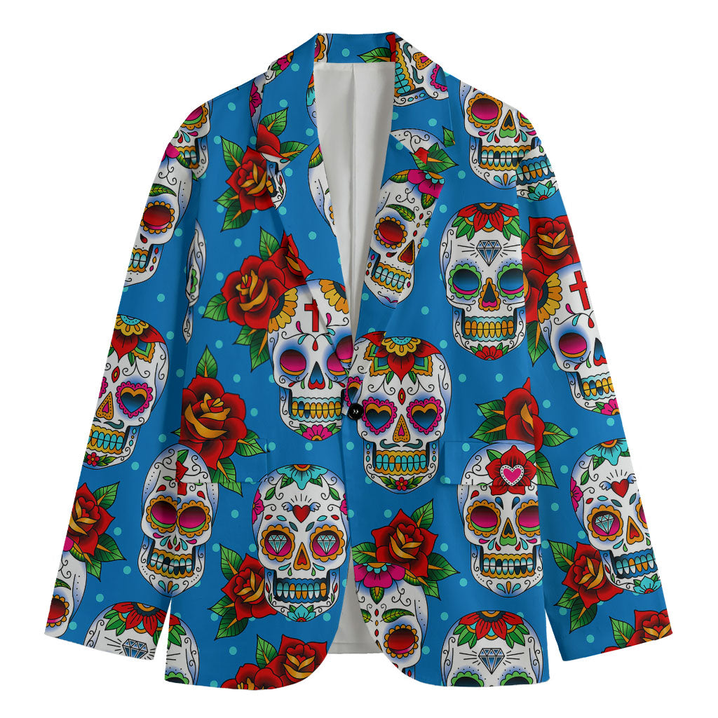 Rose Sugar Skull Pattern Print Men's Cotton Blazer