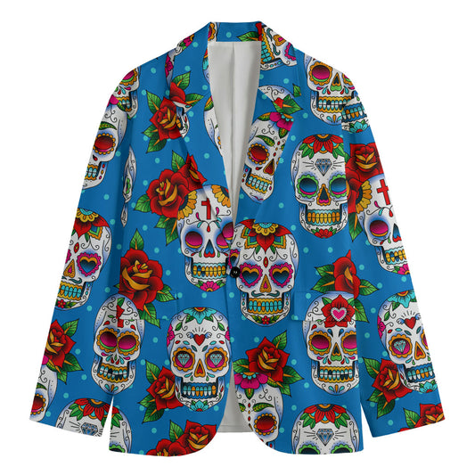 Rose Sugar Skull Pattern Print Men's Cotton Blazer