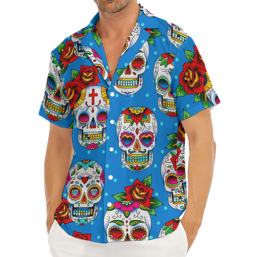 Rose Sugar Skull Pattern Print Men's Deep V-Neck Shirt
