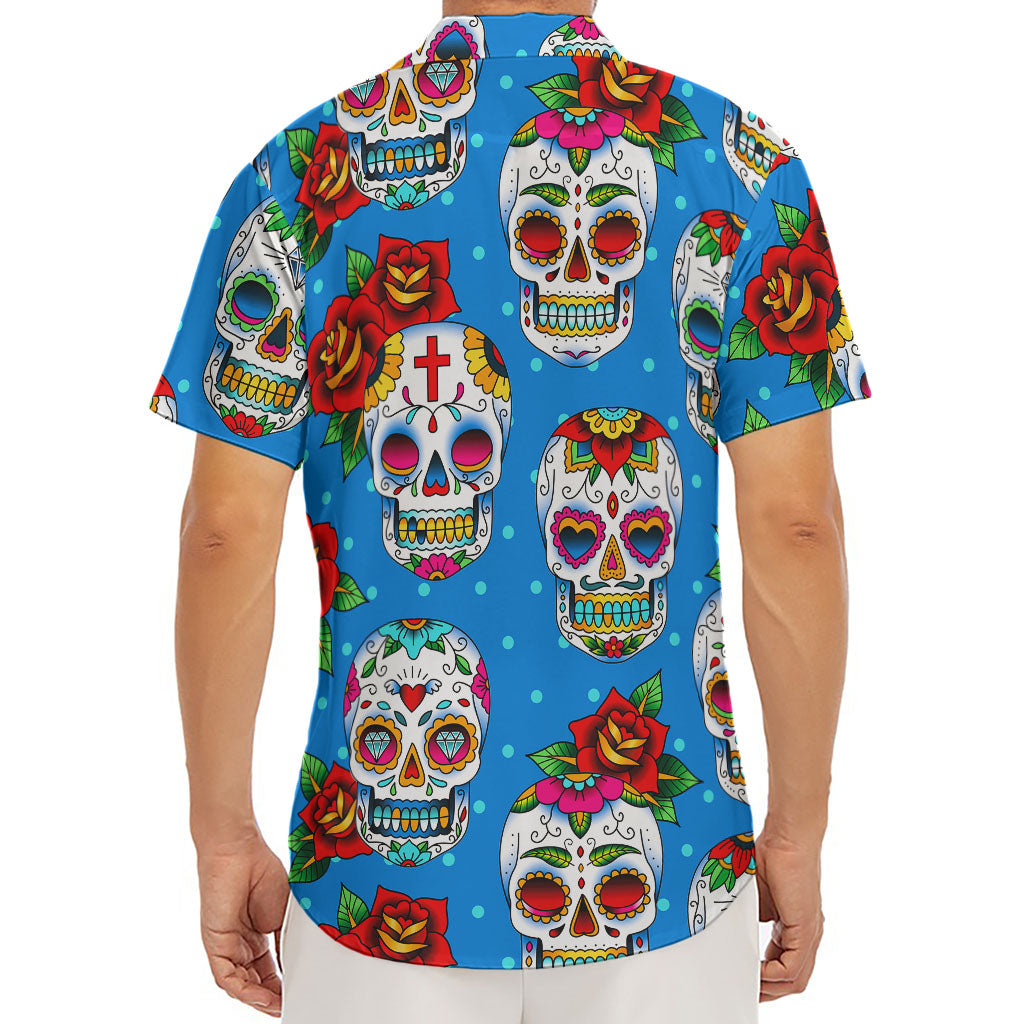 Rose Sugar Skull Pattern Print Men's Deep V-Neck Shirt