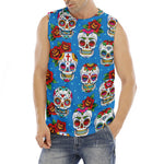 Rose Sugar Skull Pattern Print Men's Fitness Tank Top