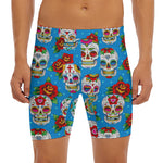 Rose Sugar Skull Pattern Print Men's Long Boxer Briefs