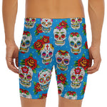 Rose Sugar Skull Pattern Print Men's Long Boxer Briefs