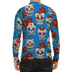 Rose Sugar Skull Pattern Print Men's Long Sleeve Rash Guard