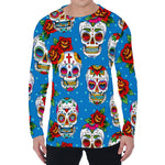 Rose Sugar Skull Pattern Print Men's Long Sleeve T-Shirt