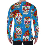 Rose Sugar Skull Pattern Print Men's Long Sleeve T-Shirt