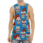 Rose Sugar Skull Pattern Print Men's Muscle Tank Top