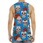 Rose Sugar Skull Pattern Print Men's Muscle Tank Top