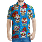 Rose Sugar Skull Pattern Print Men's Polo Shirt