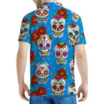 Rose Sugar Skull Pattern Print Men's Polo Shirt