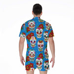 Rose Sugar Skull Pattern Print Men's Rompers