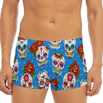 Rose Sugar Skull Pattern Print Men's Short Boxer Briefs