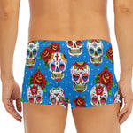 Rose Sugar Skull Pattern Print Men's Short Boxer Briefs
