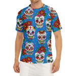 Rose Sugar Skull Pattern Print Men's Short Sleeve Rash Guard