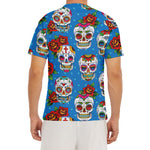 Rose Sugar Skull Pattern Print Men's Short Sleeve Rash Guard