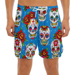 Rose Sugar Skull Pattern Print Men's Split Running Shorts