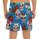 Rose Sugar Skull Pattern Print Men's Split Running Shorts