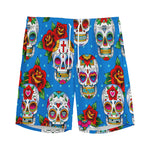 Rose Sugar Skull Pattern Print Men's Sports Shorts