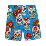 Rose Sugar Skull Pattern Print Men's Sports Shorts