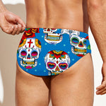Rose Sugar Skull Pattern Print Men's Swim Briefs
