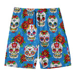 Rose Sugar Skull Pattern Print Men's Swim Trunks