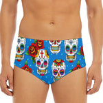 Rose Sugar Skull Pattern Print Men's Triangle Swim Briefs