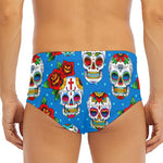 Rose Sugar Skull Pattern Print Men's Triangle Swim Briefs